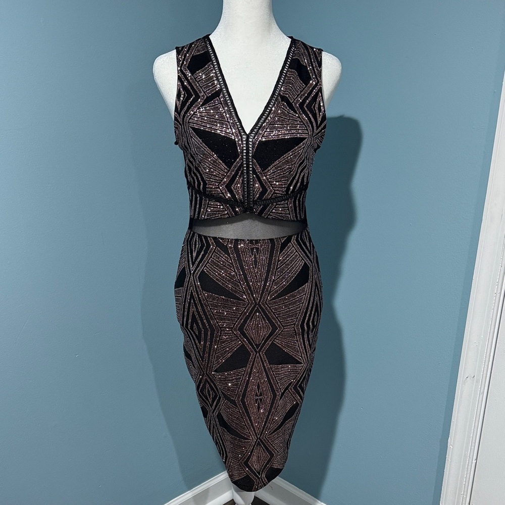 Sexy Black and Rose Gold Sparkly Slim Dress